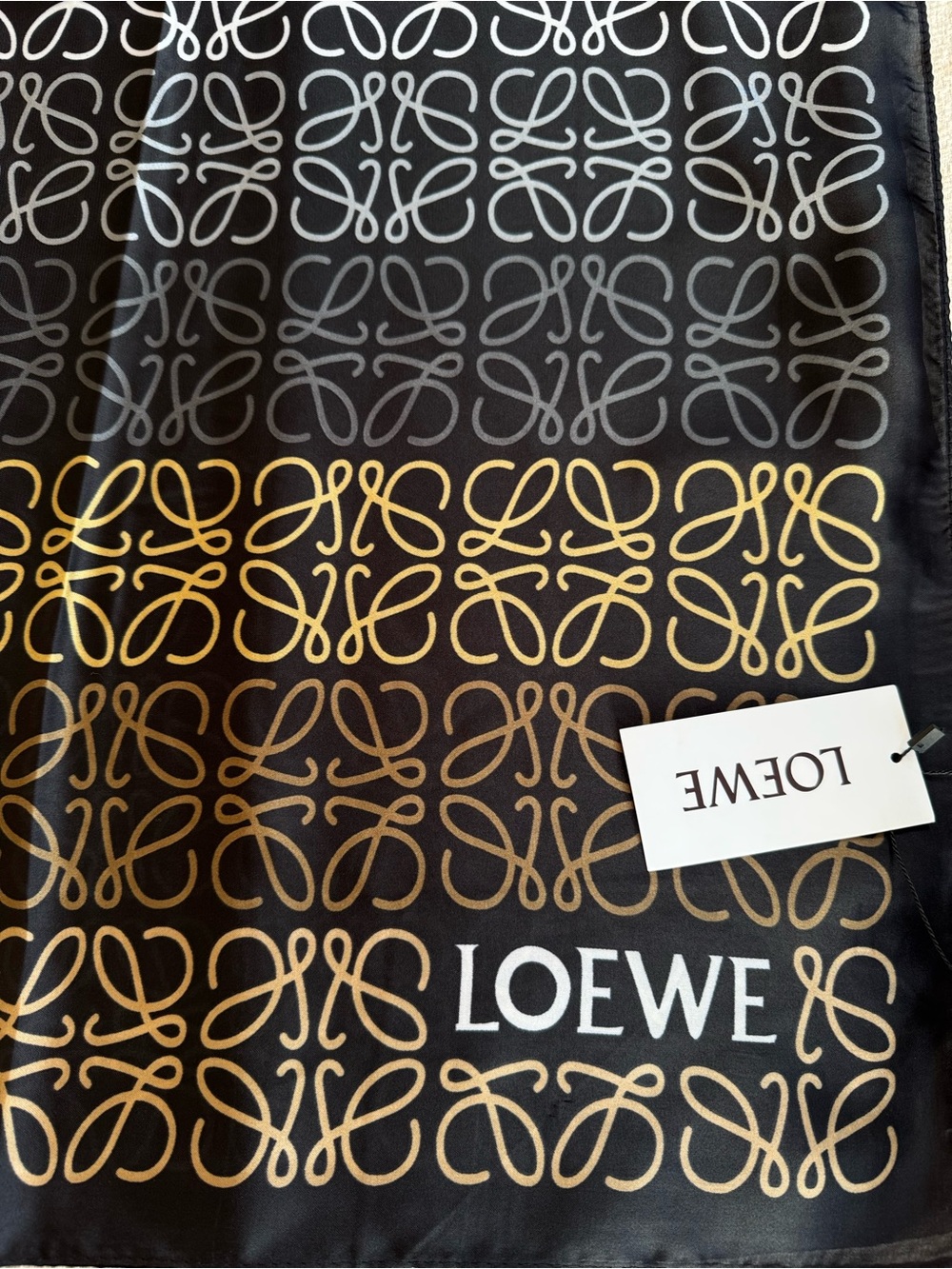 ⚜️Loewe⚜️ Black Scarf with Multicolored Anagram Pattern - Picture 2 of 7